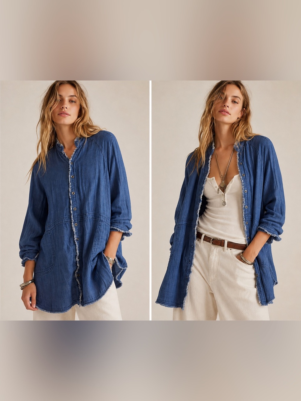 Free People We The Free Blue Cotton Gauze Oversized Tunic Jacket M